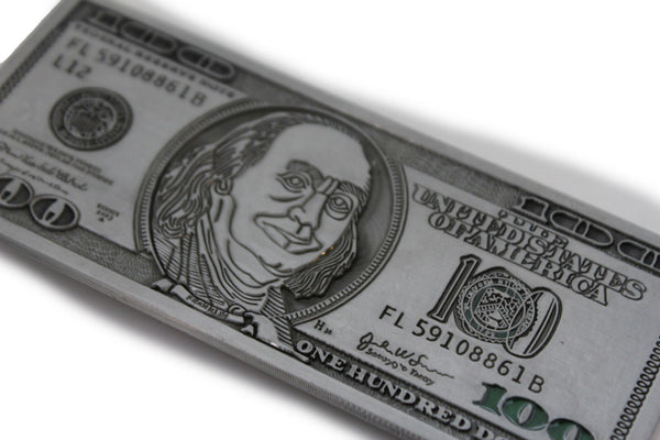 Silver Metal $ 100 Bill Money Dollars Hip Hop Long  Belt Buckle New Men Fashion Accessories