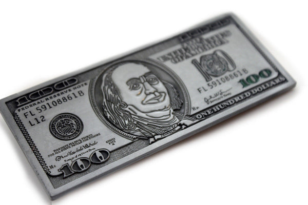 Silver Metal $ 100 Bill Money Dollars Hip Hop Long  Belt Buckle New Men Fashion Accessories