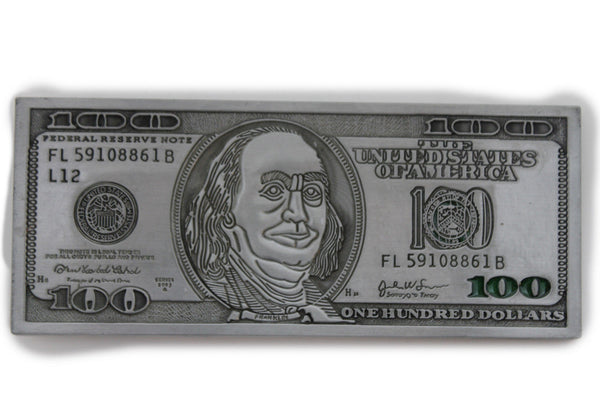 Silver Metal $ 100 Bill Money Dollars Hip Hop Long  Belt Buckle New Men Fashion Accessories