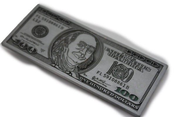 Silver Metal $ 100 Bill Money Dollars Hip Hop Long  Belt Buckle New Men Fashion Accessories