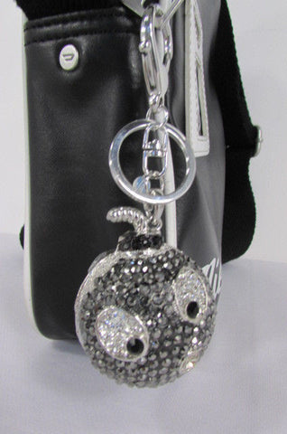 Big Silver Bird Metal Key Chain Wallet Charm Black Angry Boom Rhinestones Large - alwaystyle4you - 1
