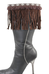 Diamond Accent Pattern Long Fringe Boots Toppers