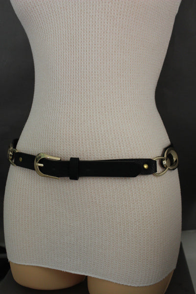 Beige Black Faux Leather Narrow Belt Gold Metal Buckle Hardware New Women Fashion Accessories M L - alwaystyle4you - 19
