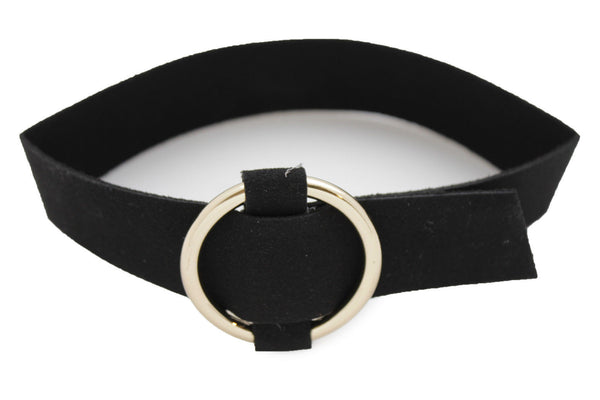 Black Brown Gray Green Red Faux Leather Gold Ring Choker Necklace Women Fashion Accessories