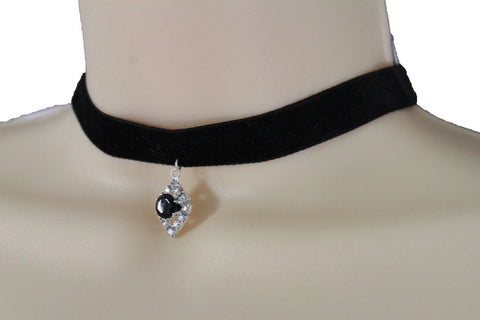 Black Faux Suede Thin Strap Narrow Charm Choker Necklace New  Women Fashion Jewelry Accessories