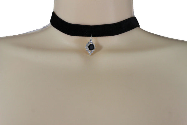 Black Faux Suede Thin Strap Narrow Charm Choker Necklace New  Women Fashion Jewelry Accessories