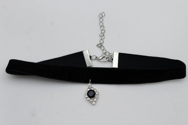 Black Faux Suede Thin Strap Narrow Charm Choker Necklace New  Women Fashion Jewelry Accessories