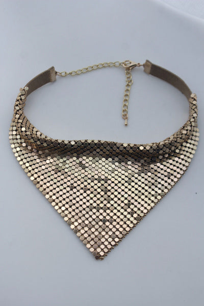 Women Black Gold Mesh Jewelry Short Choker Necklace Bandana