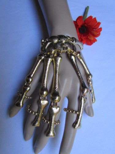 Gold Silver Metal Hand Chain Bracelet 5 Fingers Skeleton Slave Ring New Women Accessories