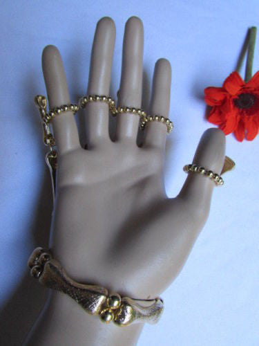 Gold Silver Metal Hand Chain Bracelet 5 Fingers Skeleton Slave Ring New Women Accessories