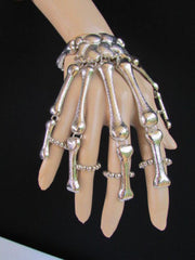 Gold Silver Metal 5 Fingers Skeleton Hand Chain Bracelet