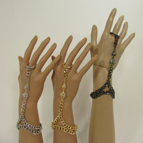 Black Gold Silver Metal Hand Chain Bracelet Finger Slave Ring Body Lock key Connected New Women Trendy Fashion Accessories