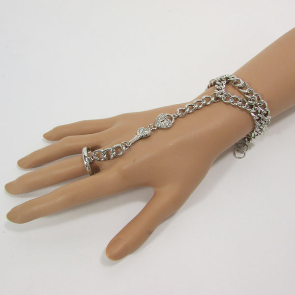 Black Gold Silver Metal Hand Chain Bracelet Fi