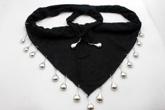 Soft Black Scarf with Silver Drops Beads