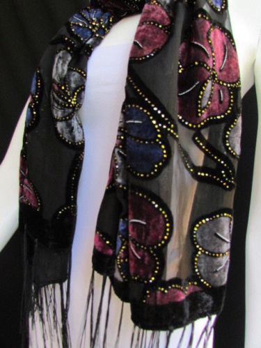 Black Long Fabric Neck Scarf Multi Colors Leaves Gold Faux Velvet New Women Fashion Accessories