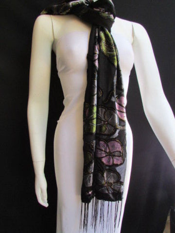 Black Long Fabric Neck Scarf Multi Colors Leaves Gold Faux Velvet New Women Fashion Accessories