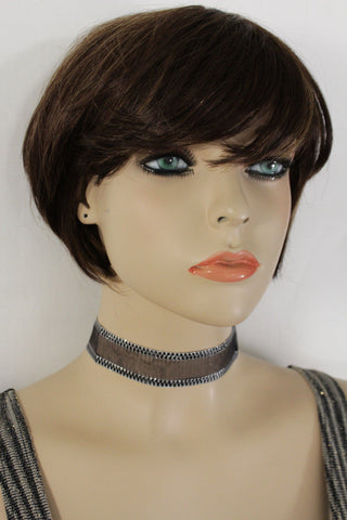 Brown Black Mesh Fabric Bans Sexy Hot Gold Metal Chain Choker Necklace New Women Fashion Accessories