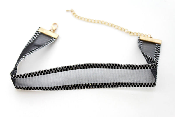 Brown Black Mesh Fabric Bans Sexy Hot Gold Metal Chain Choker Necklace New Women Fashion Accessories