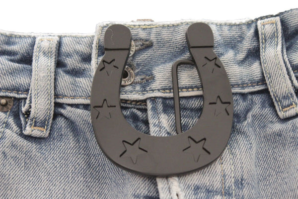 Black Metal Horseshoe Texas Star Luck Belt Buckle New Men Women Rodeo Accessories