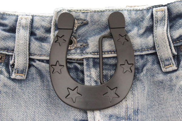 Black Metal Horseshoe Texas Star Luck Belt Buckle New Men Women Rodeo Accessories
