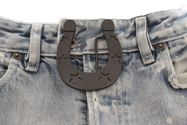 Black Metal Horseshoe Texas Star Luck Belt Buckle New Men Women Rodeo Accessories
