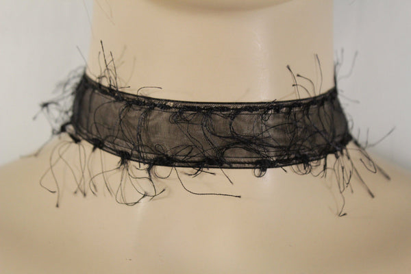 Black Narrow Fabric Fringes Short Gothic Punk Choker Necklace New Women Unique Accessories