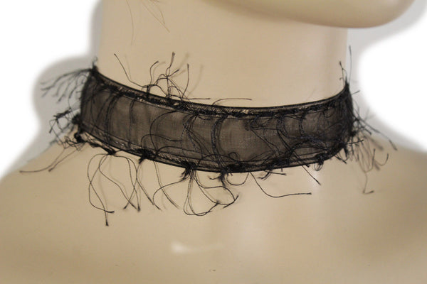 Black Narrow Fabric Fringes Short Gothic Punk Choker Necklace New Women Unique Accessories