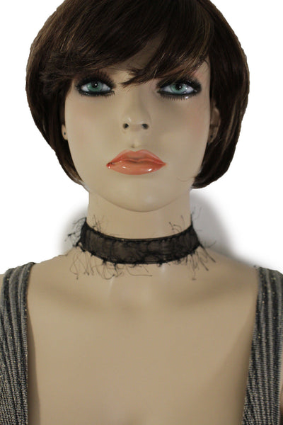 Black Narrow Fabric Fringes Short Gothic Punk Choker Necklace New Women Unique Accessories