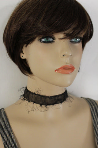 Black Narrow Fabric Fringes Short Gothic Punk Choker Necklace New Women Unique Accessories