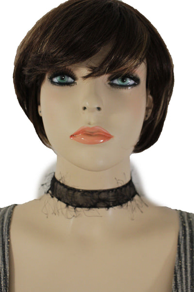 Black Narrow Fabric Fringes Short Gothic Punk Choker Necklace New Women Unique Accessories
