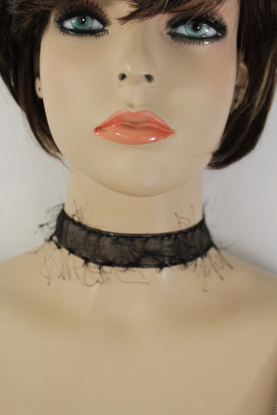 Black Narrow Fabric Fringes Short Gothic Punk Choker Necklace New Women Unique Accessories