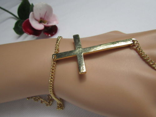 Women Gold Metal Wide Bracelet Silver Sparkling Glitter