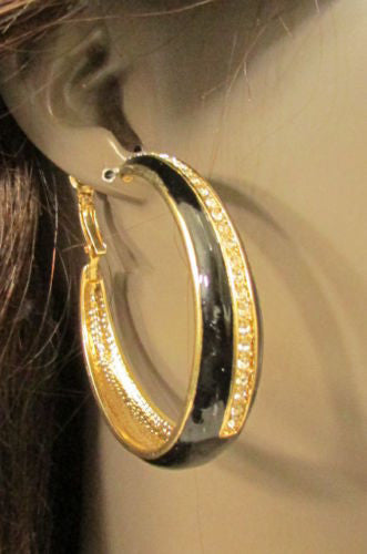 Black White Metal Classic Hoop Fashion Earrings Set Multi Rhinestones New Women Accessories
