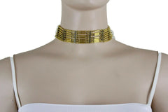 Bohemian Gold Metal Choker Necklace + Earrings Jewelry