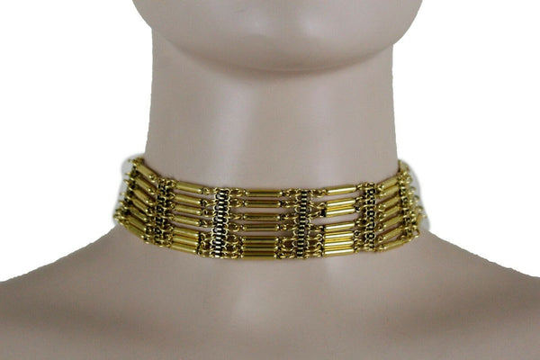 Bohemian Gold Metal Choker Necklace + Earrings New Women Fashion Accessories Jewelry