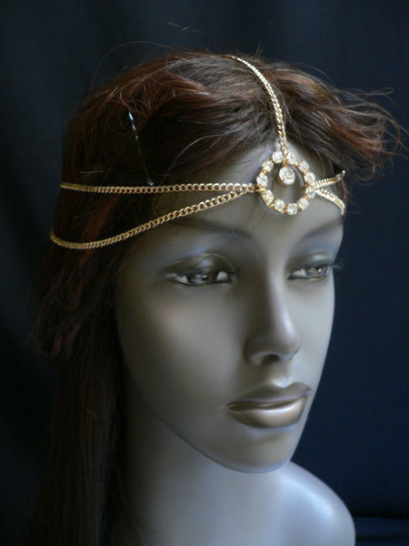 Gold Silver Metal Head Chain Circlet Clear Rhinestone Women Wedding Body Jewelry Accessories