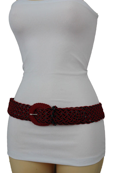 Brown Beige Black Gray Red Black Faux Leather Fun Classic Braided Hip Waist Belt Women Accessories