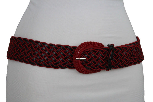 Brown Beige Black Gray Red Black Faux Leather Fun Classic Braided Hip Waist Belt Women Accessories