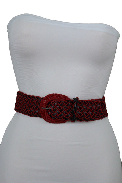 Brown Beige Black Gray Red Black Faux Leather Fun Classic Braided Hip Waist Belt Women Accessories