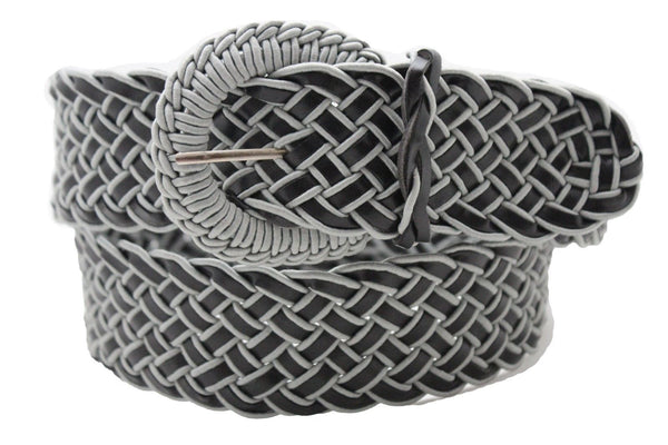 Brown Beige Black Gray Red Black Faux Leather Fun Classic Braided Hip Waist Belt Women Accessories