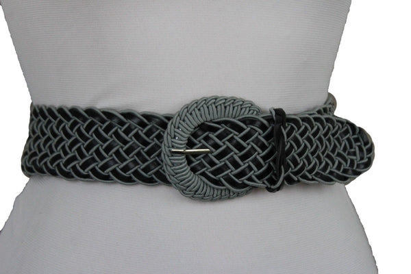 Brown Beige Black Gray Red Black Faux Leather Fun Classic Braided Hip Waist Belt Women Accessories