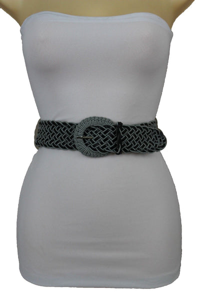 Brown Beige Black Gray Red Black Faux Leather Fun Classic Braided Hip Waist Belt Women Accessories
