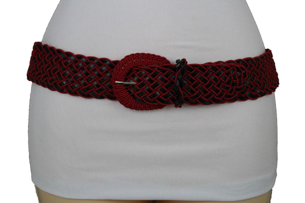 Brown Beige Black Gray Red Black Faux Leather Fun Classic Braided Hip Waist Belt Women Accessories