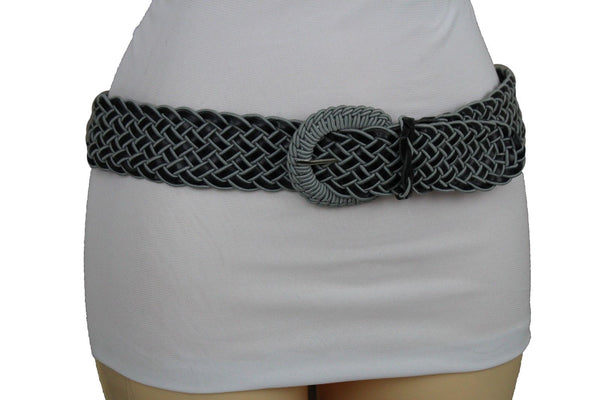 Brown Beige Black Gray Red Black Faux Leather Fun Classic Braided Hip Waist Belt Women Accessories