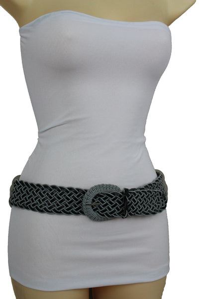 Brown Beige Black Gray Red Black Faux Leather Fun Classic Braided Hip Waist Belt Women Accessories
