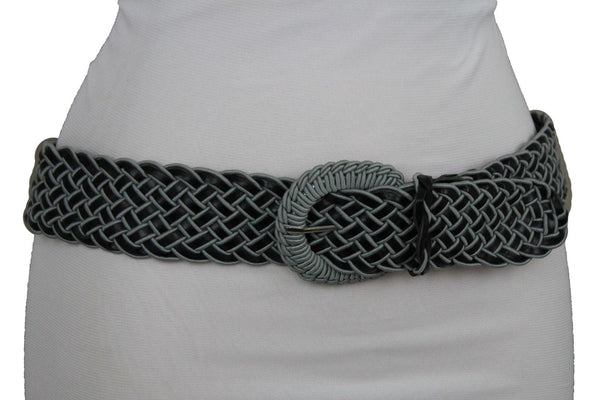 Brown Beige Black Gray Red Black Faux Leather Fun Classic Braided Hip Waist Belt Women Accessories