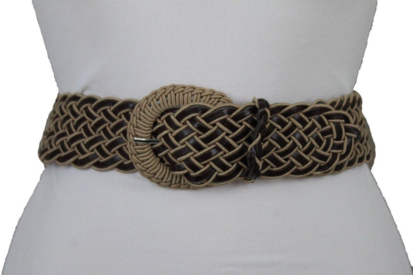 Brown Beige Black Gray Red Black Faux Leather Fun Classic Braided Hip Waist Belt Women Accessories