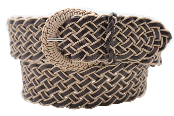 Brown Beige Black Gray Red Black Faux Leather Fun Classic Braided Hip Waist Belt Women Accessories