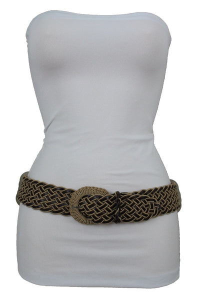 Brown Beige Black Gray Red Black Faux Leather Fun Classic Braided Hip Waist Belt Women Accessories