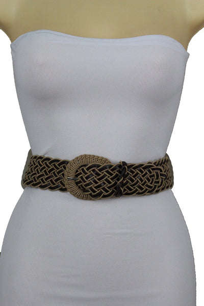 Brown Beige Black Gray Red Black Faux Leather Fun Classic Braided Hip Waist Belt Women Accessories